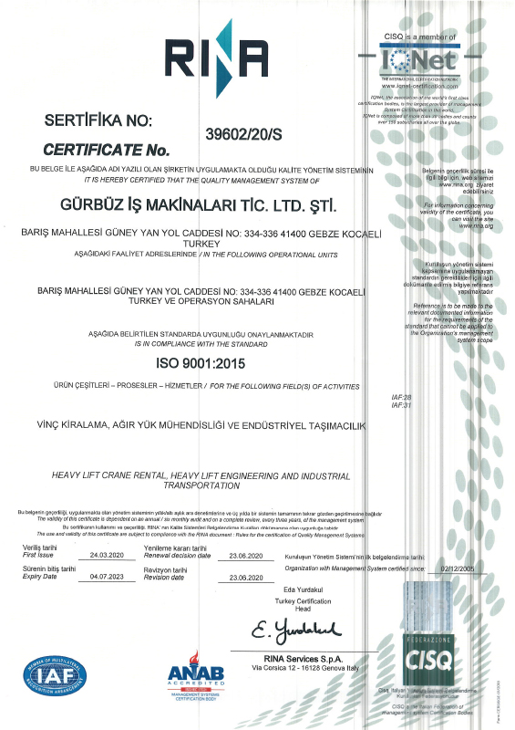 GÜRBÜZ İŞ MAKİNELERİ_ISO9001_2015
